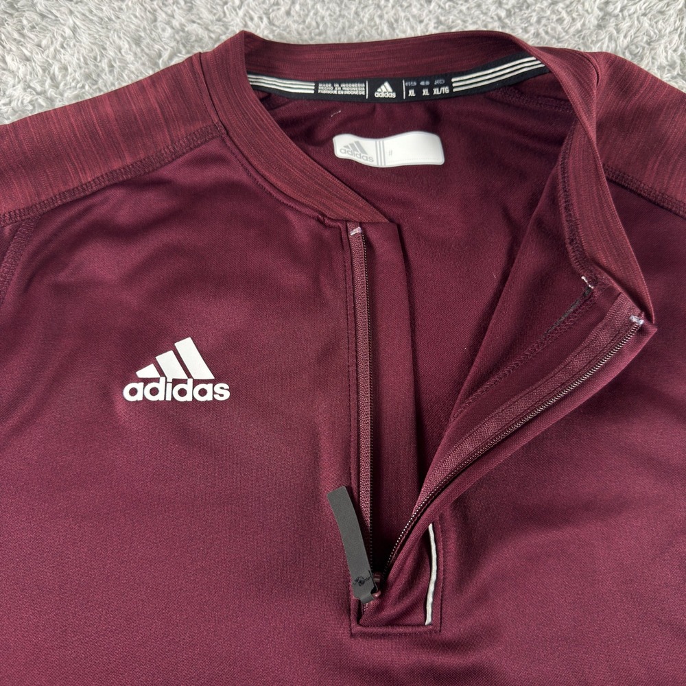 Adidas Mens XL Climalite Quarter Zip Short Sleeve Polo Baseball Maroon - Picture 3 of 8